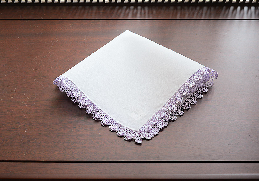 cotton handkerchief with Lavender Fog Lace Triom